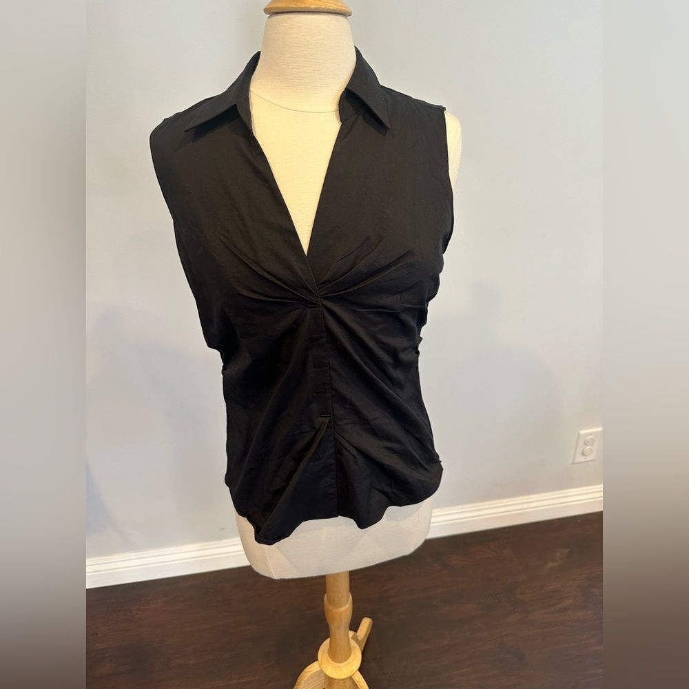 Elie Tahari Women’s Black V Neck Collar Pullover Blouse Top
